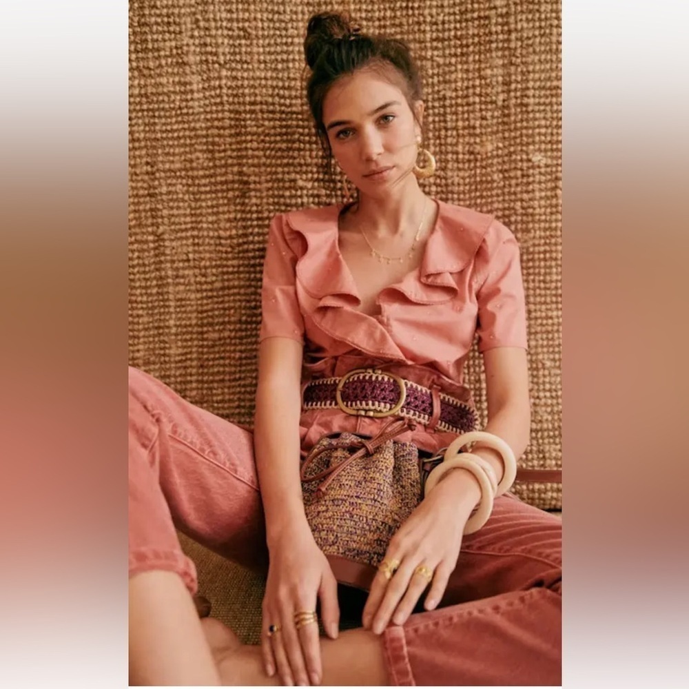 Sezane Irene embroidered ruffle blouse in blush size S 36